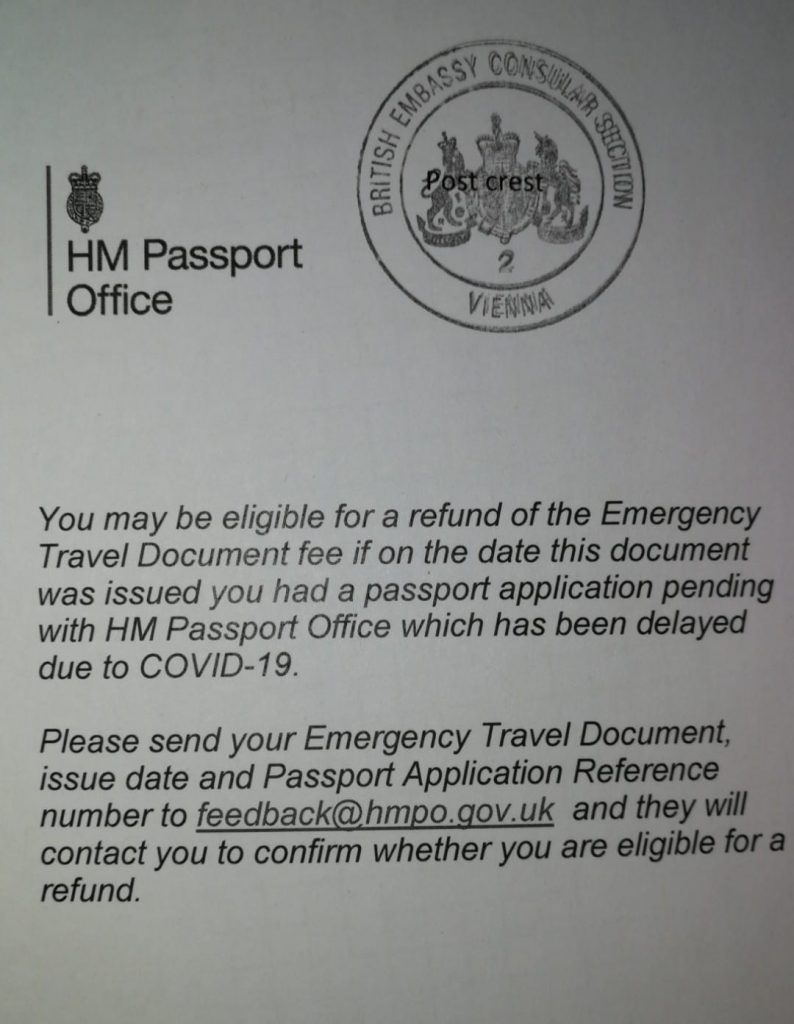 Information from HMPO about refunds for the cost of ETDs issued due to delays in pending passport renewals