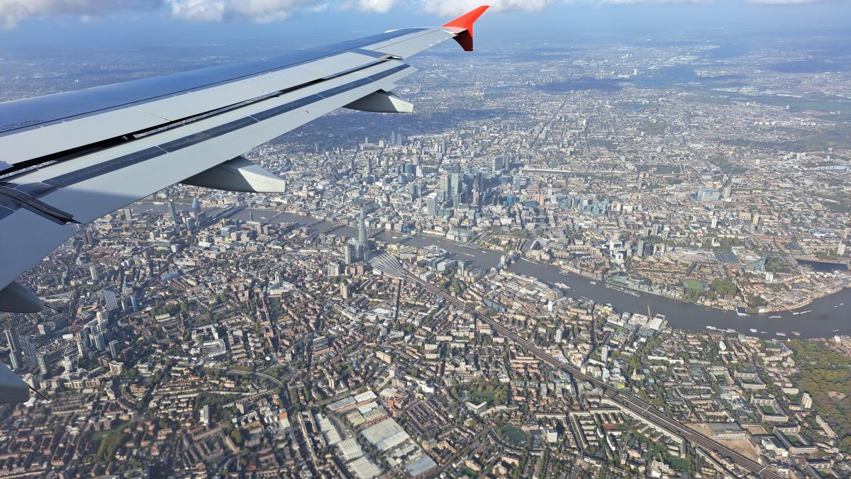 City view of London from Austrian flight
